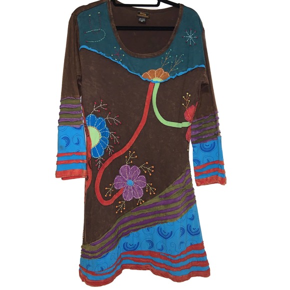 Rising International Tops - Rising International- Women's Size 1X Multicolor Round Neck Tunic Top Dress
